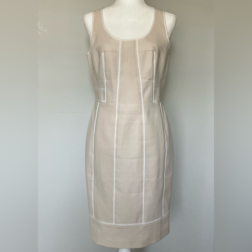 Club Monaco Sleeveless Dress Cream w/ White Trim. Lined. Size 8 - Worn Once!